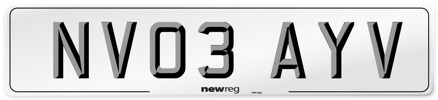 NV03 AYV Number Plate from New Reg